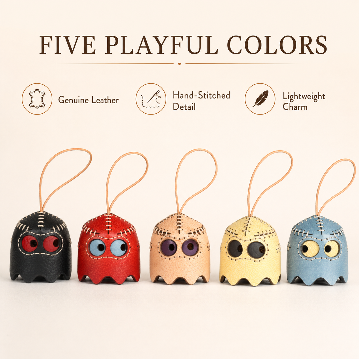Pac-Man Ghost Leather Keychain Charm