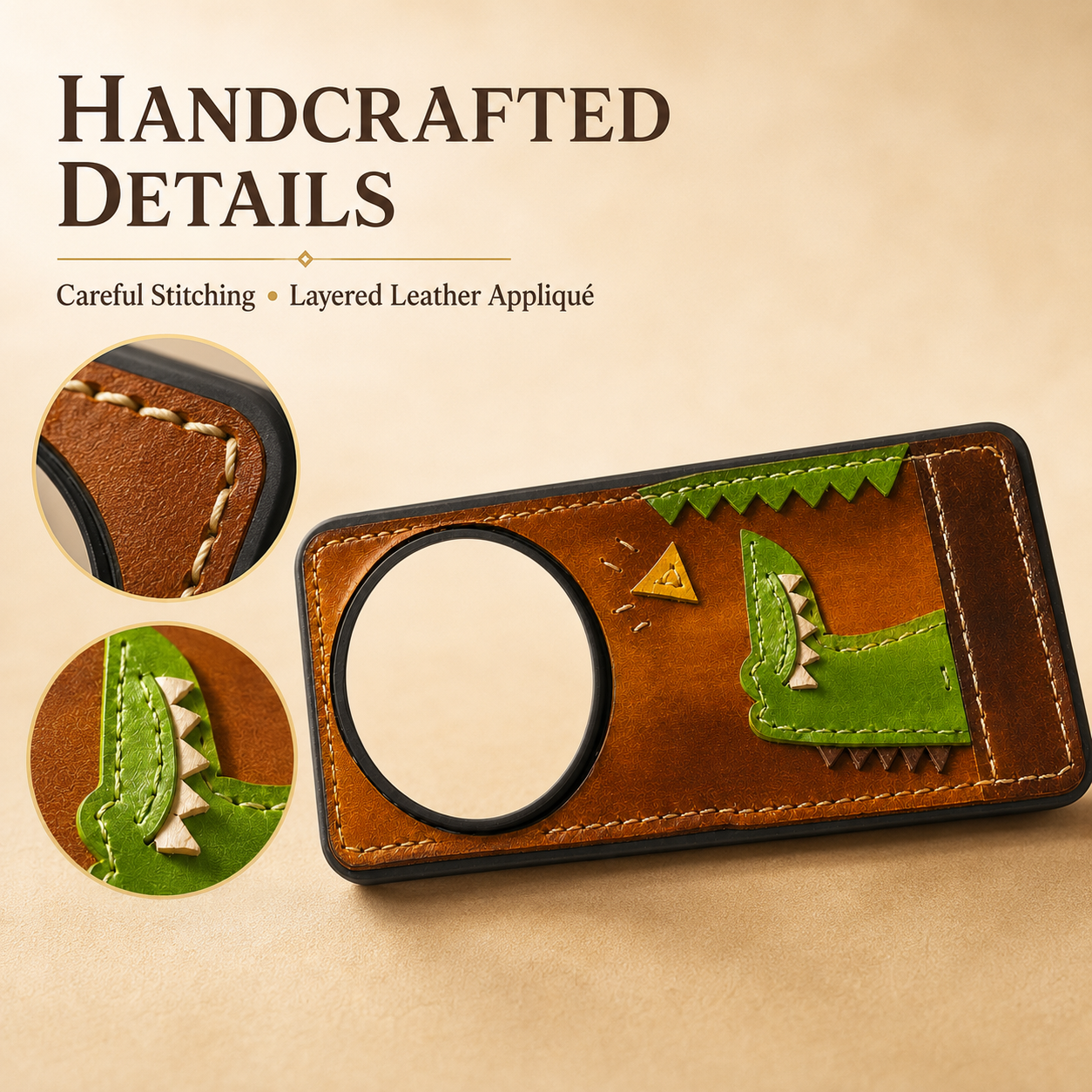 Handmade Leather Dinosaur Phone Case
