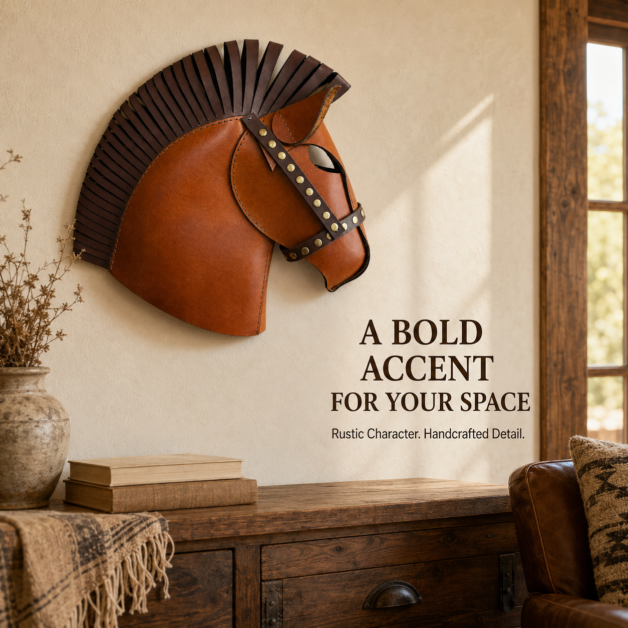Fringe Mane Horse Head Leather Decor Mask