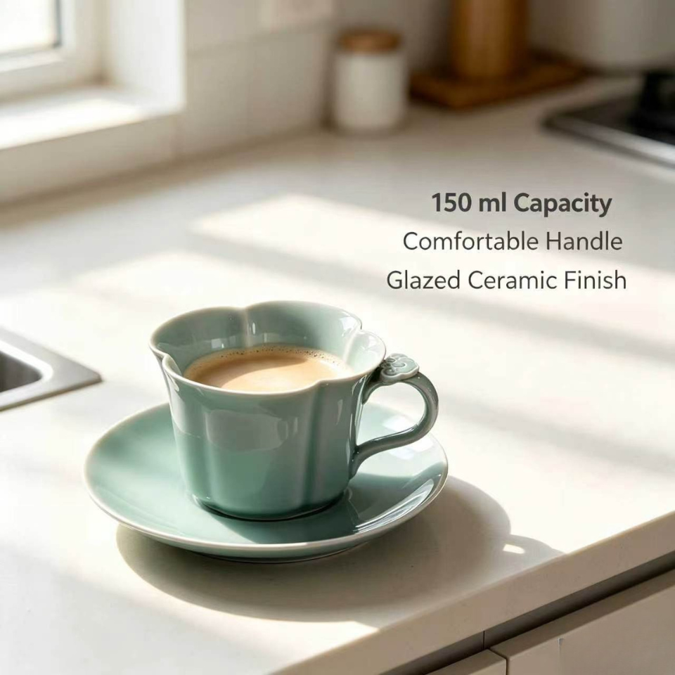 Begonia Ruyi Tea & Coffee Celadon Cup Set