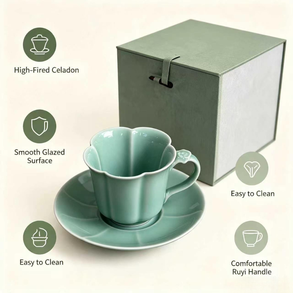 Begonia Ruyi Tea & Coffee Celadon Cup Set