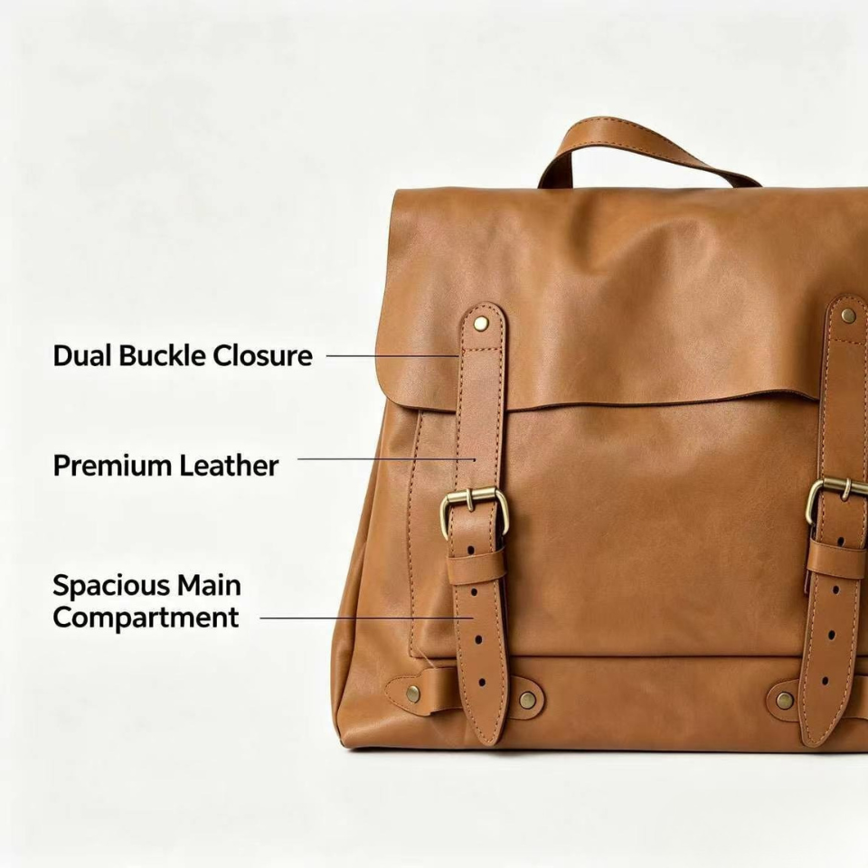 Dual Buckle Leather Backpack