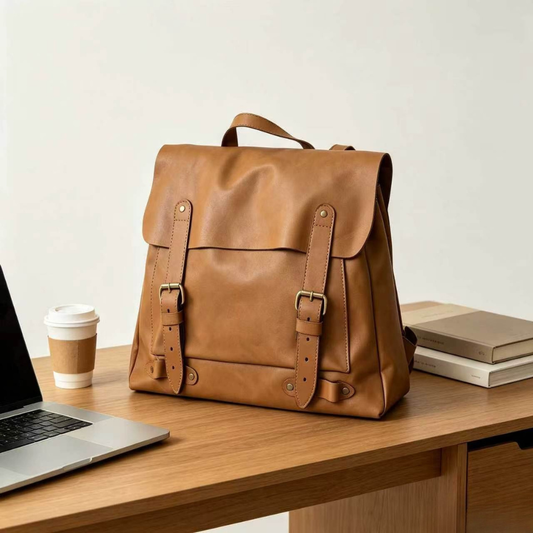 Dual Buckle Leather Backpack