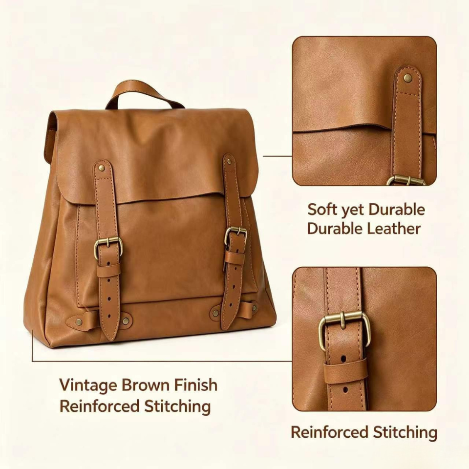 Dual Buckle Leather Backpack