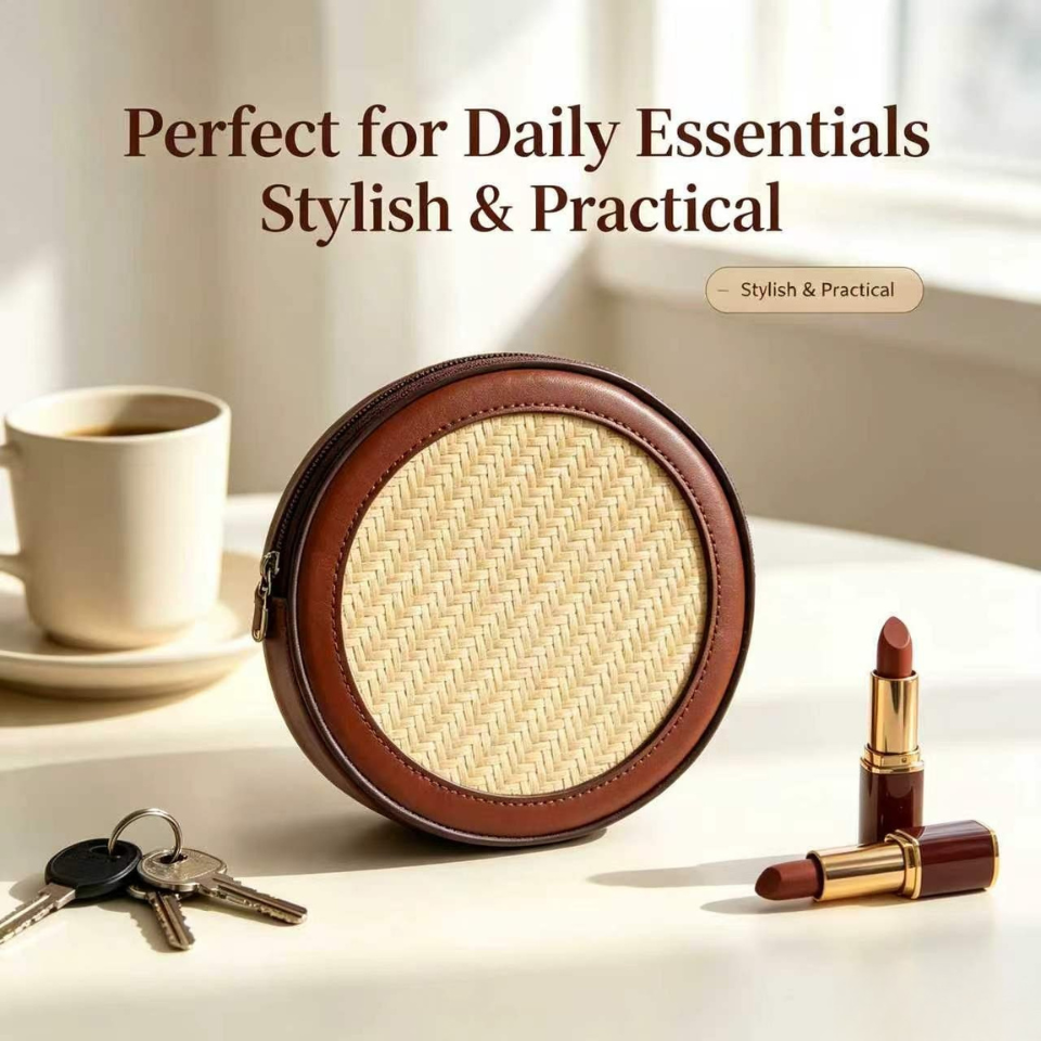 Bamboo Round Cake Shaped Mini Purse