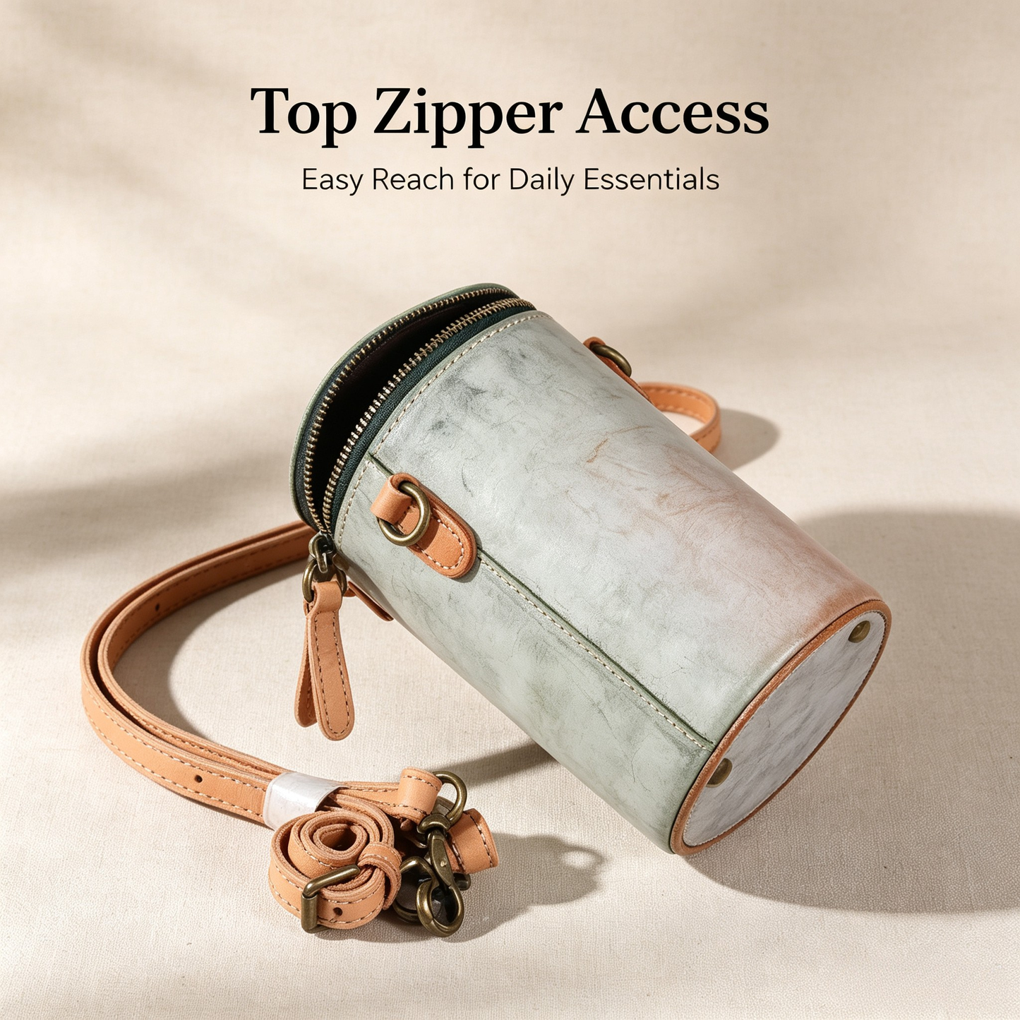 Fog wax leather bucket bag