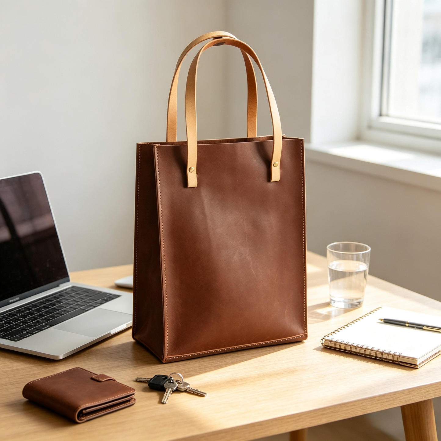 Soft Leather Shopping Tote Bag