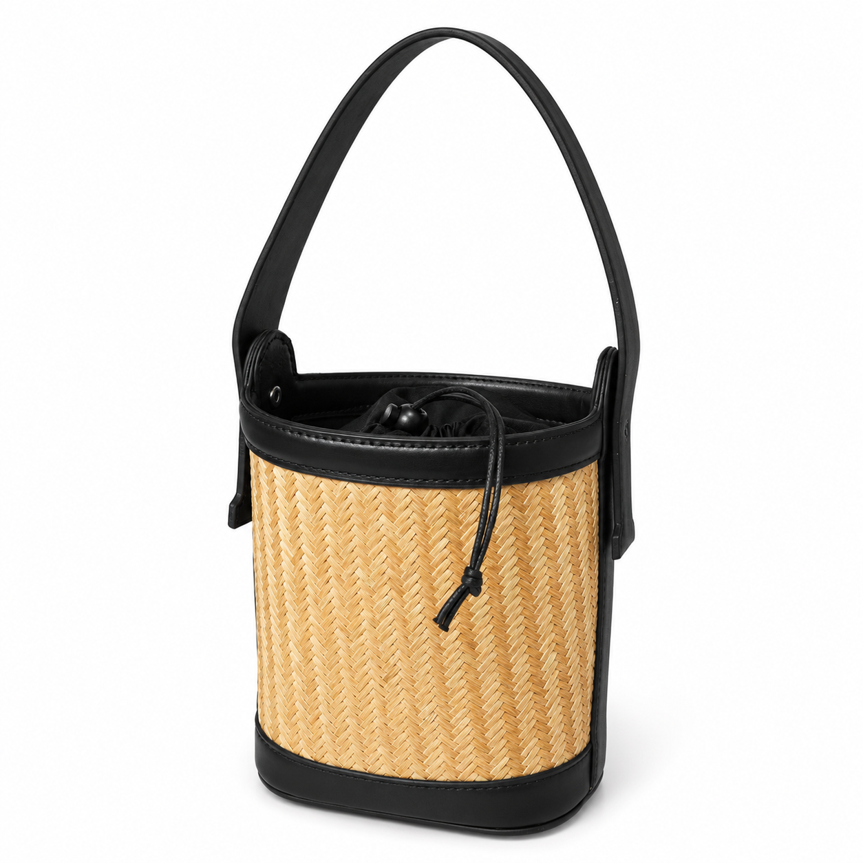Natural Raffia Weave Drawstring Bucket Handbag