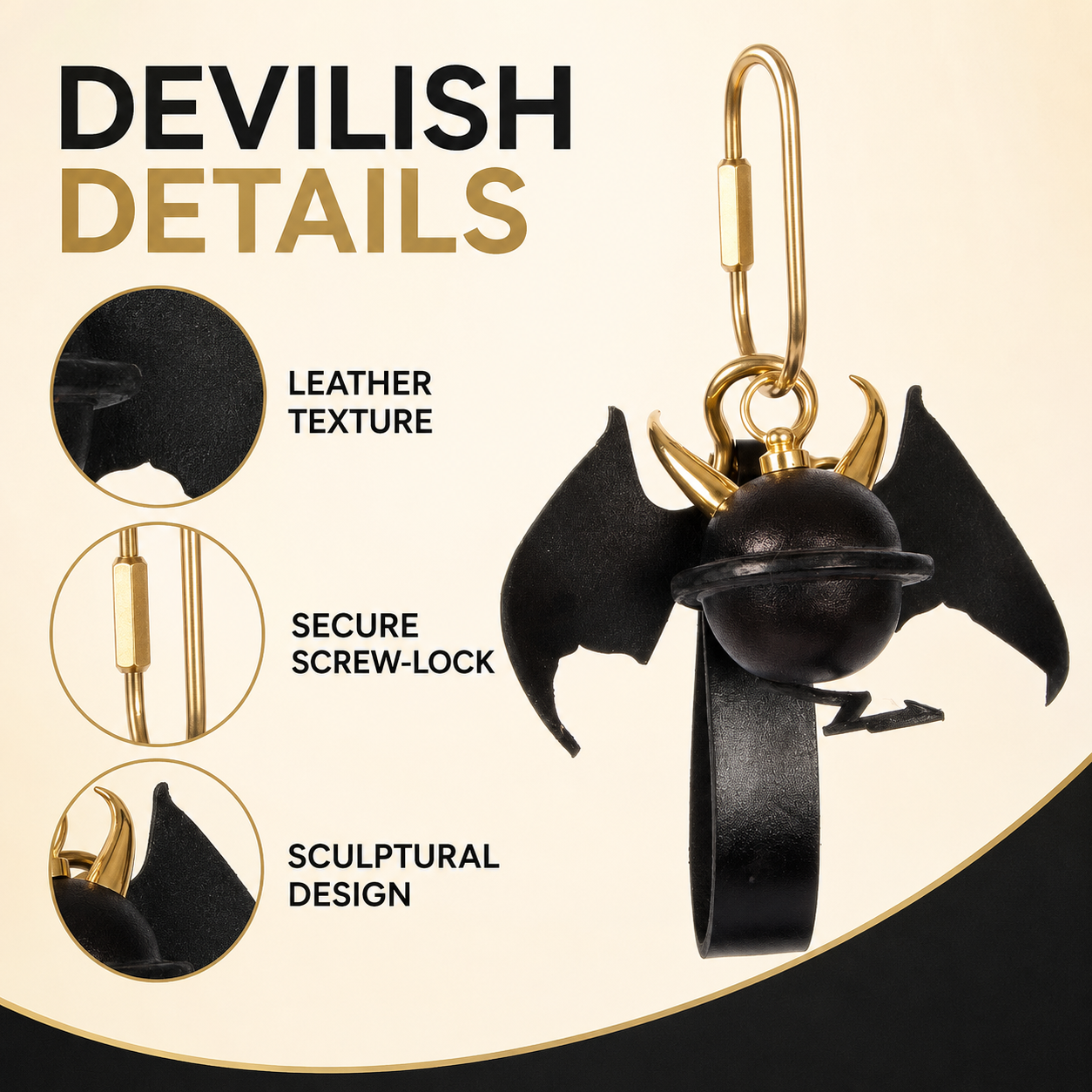 Leather Mini Devil Wing Keychain Charm