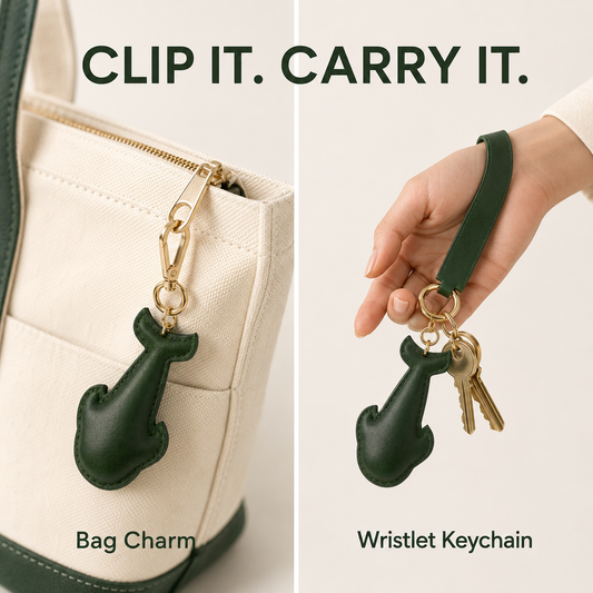Handmade Leather Dolphin Keychain Charm