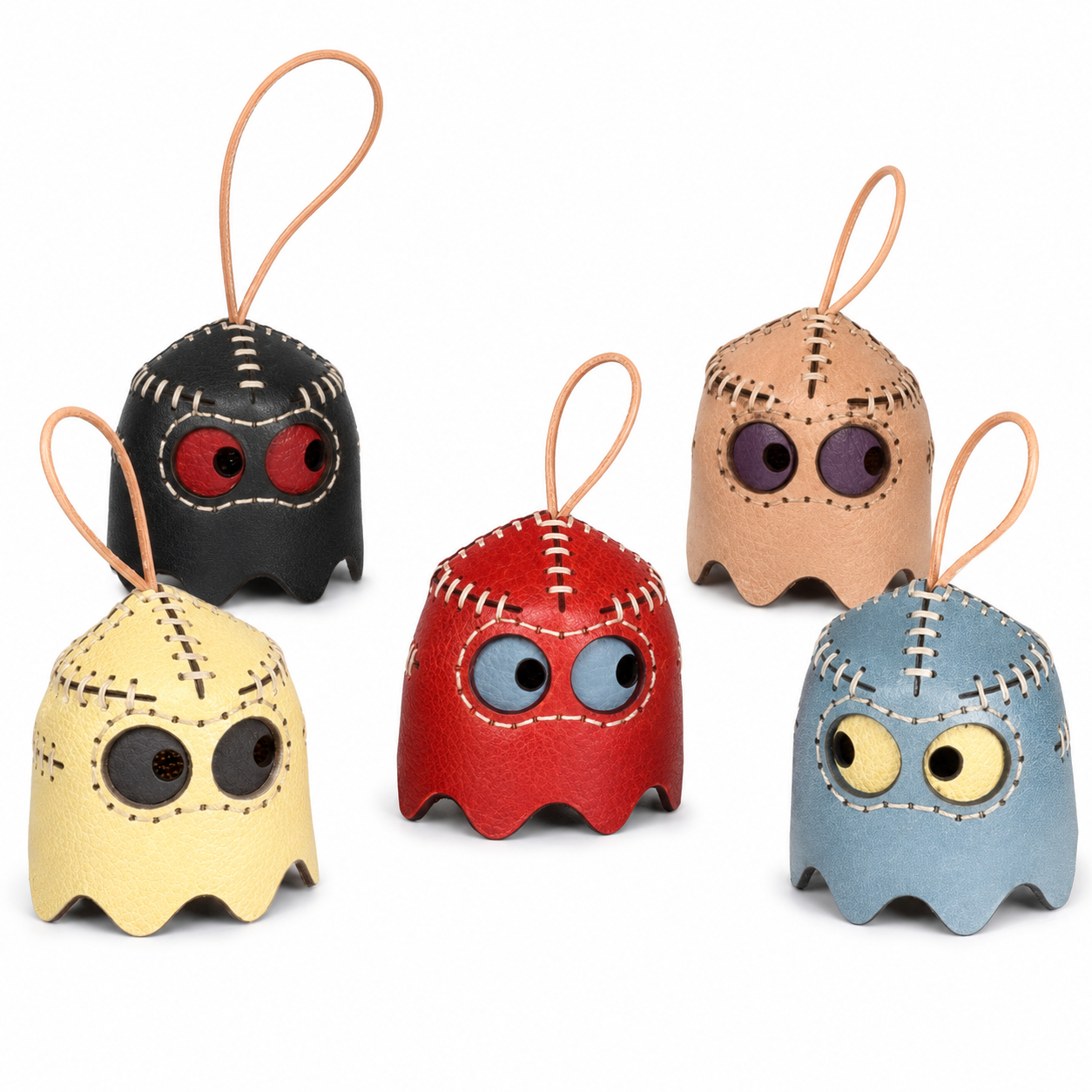 Pac-Man Ghost Leather Keychain Charm