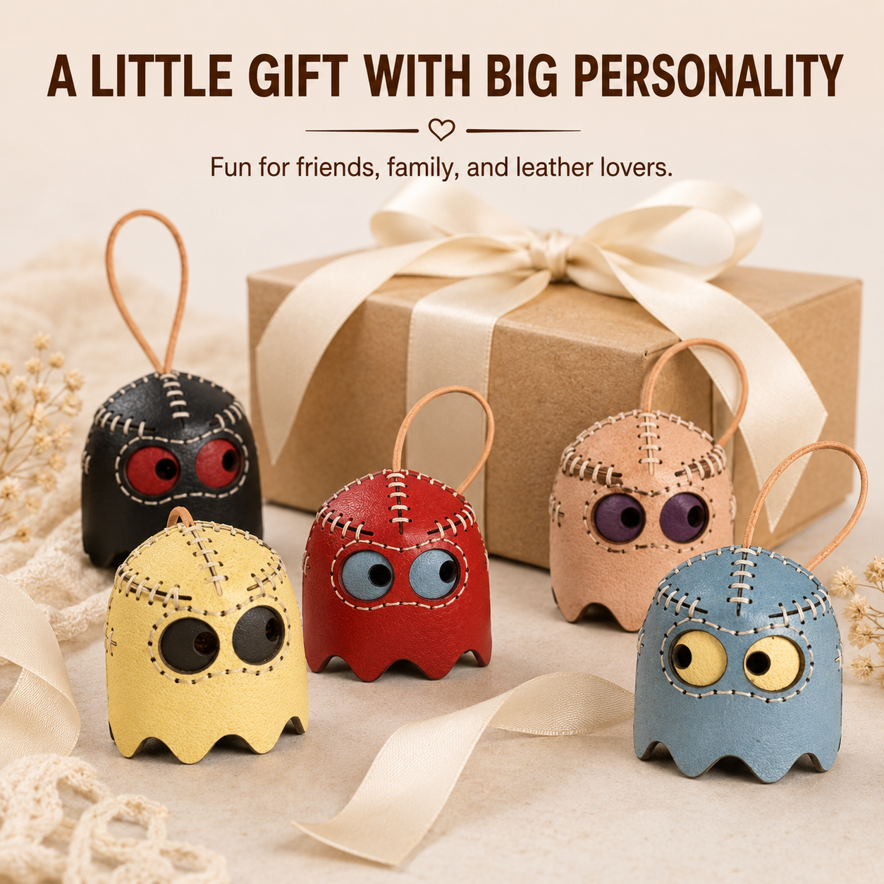 Pac-Man Ghost Leather Keychain Charm