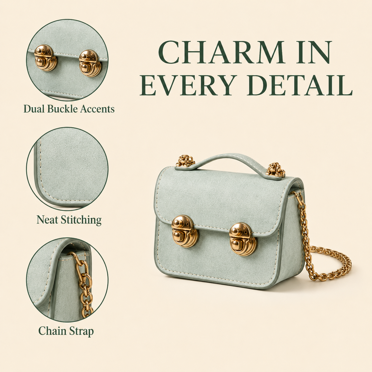 Dual Buckle Mini Leather Crossbody Bag