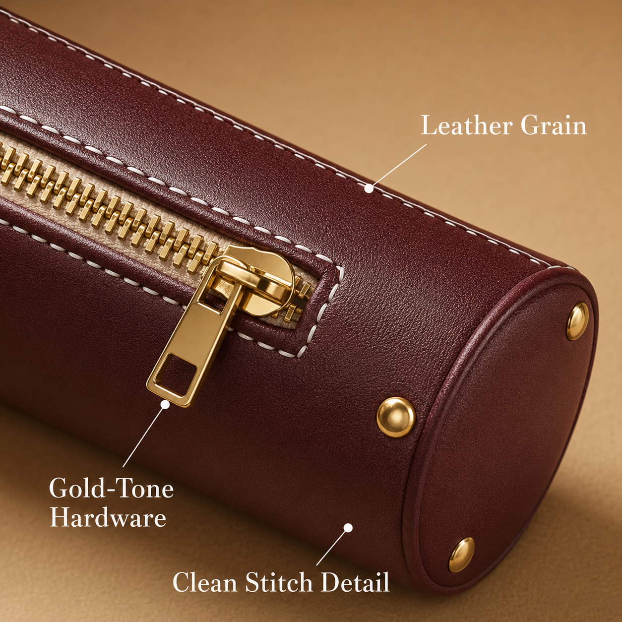 Cylindrical Leather Cable Storage Pouch