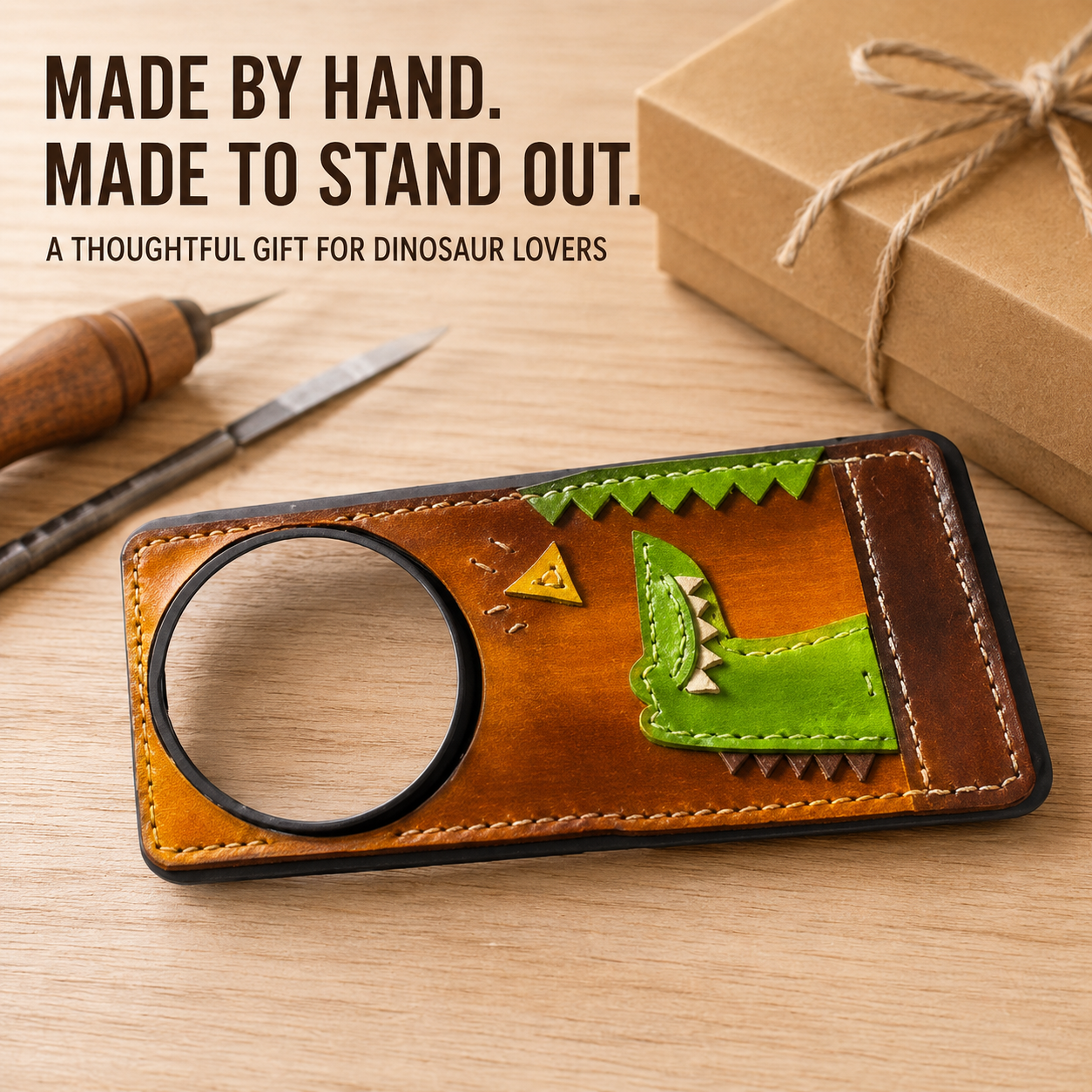 Handmade Leather Dinosaur Phone Case