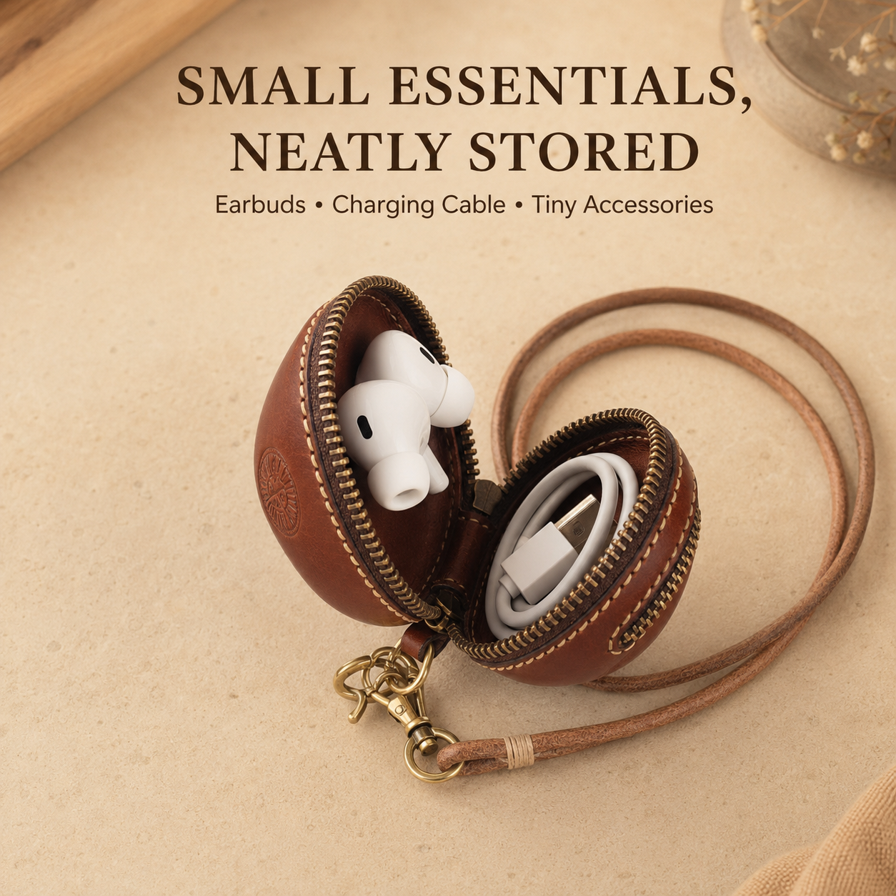 Handcrafted Cowhide  Earphone Storage Pouch
