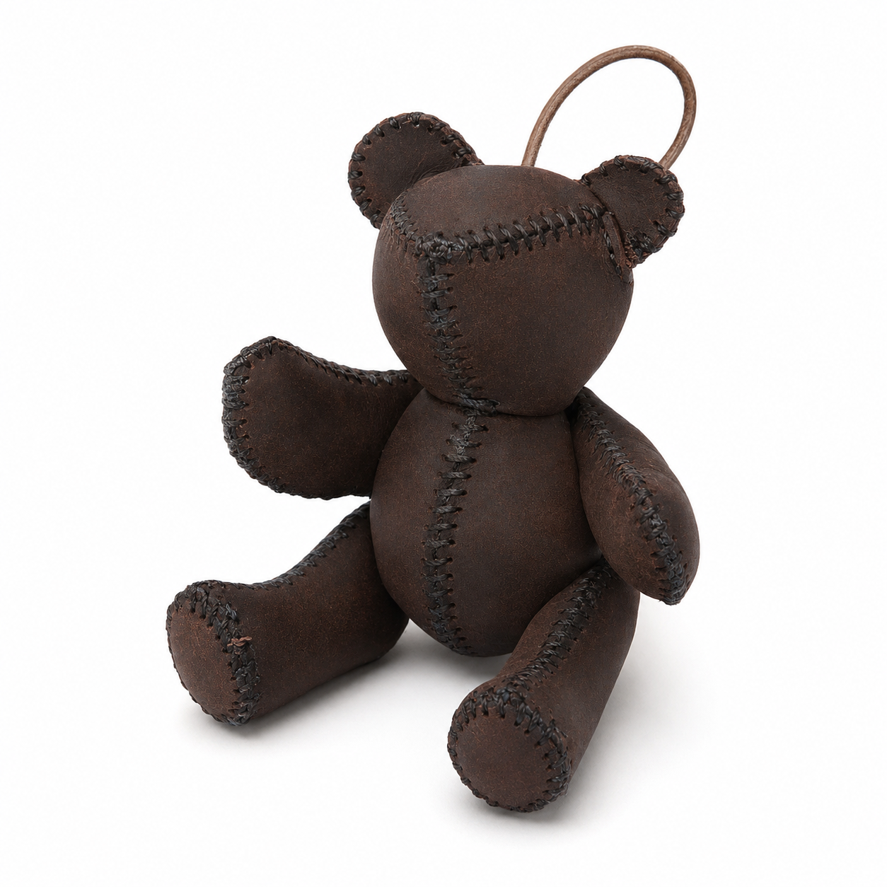 Retro Stitched Cowhide Teddy Bear Decor Charm