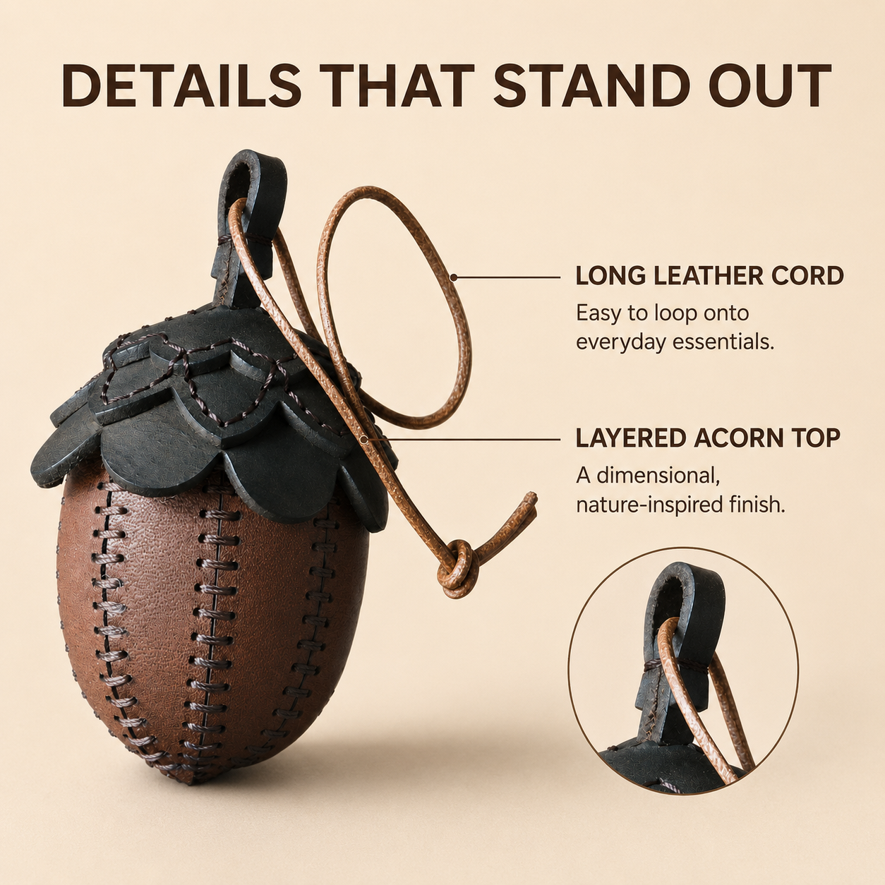 Handmade Leather Acorn Bag Charm