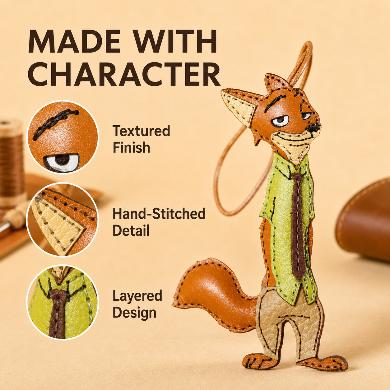Zootopia Nick Wilde Leather Keyring Charm