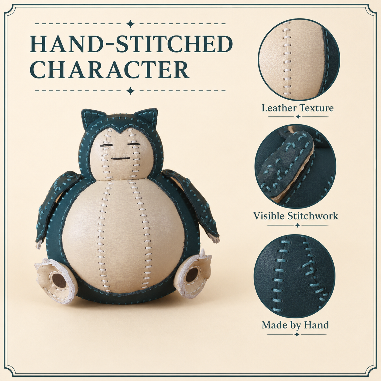 Handmade Leather Pokemon Snorlax Ornament