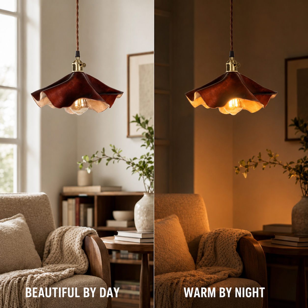 Wavy Cowhide Leather Pendant Lamp