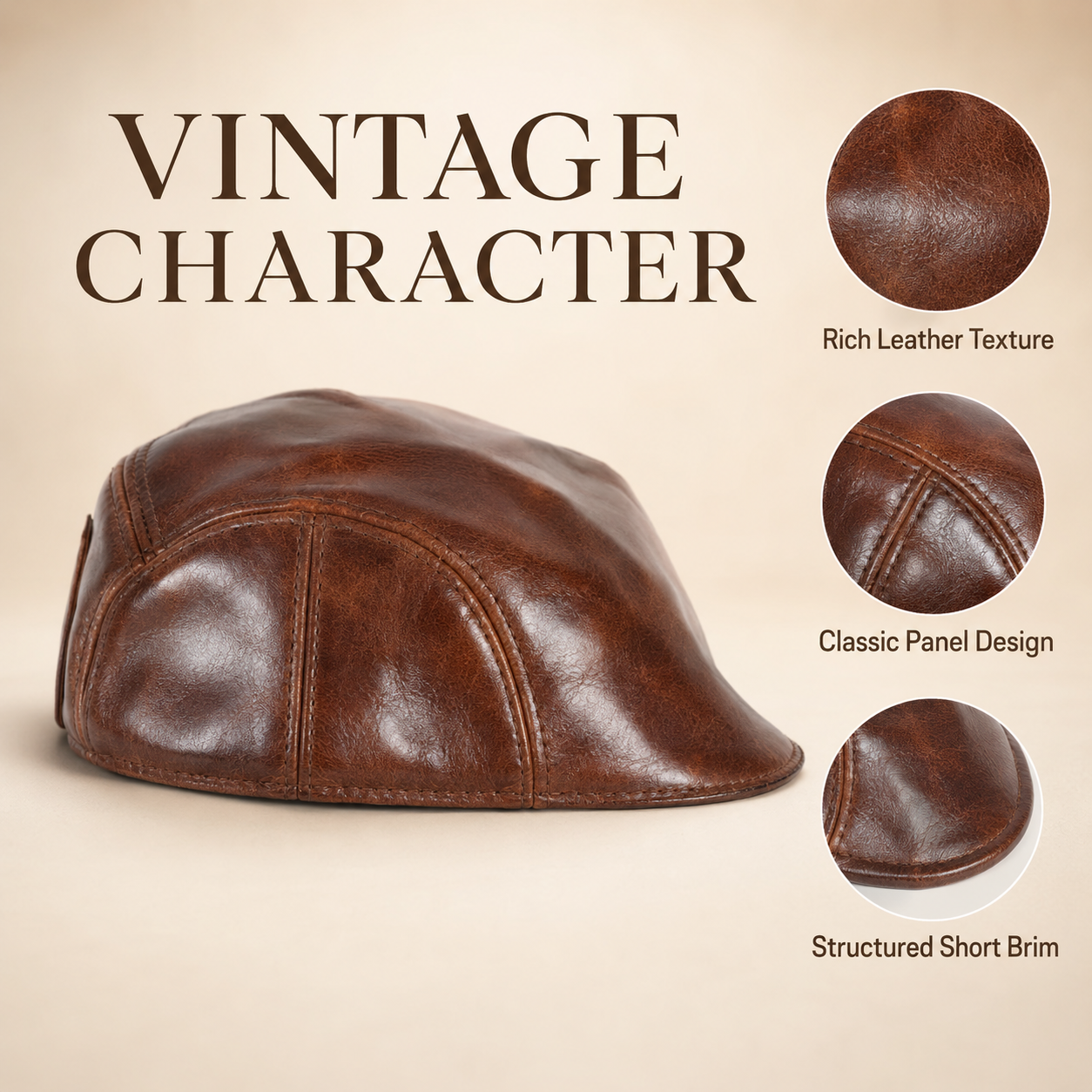 Vintage Leather Newsboy Beret Cap