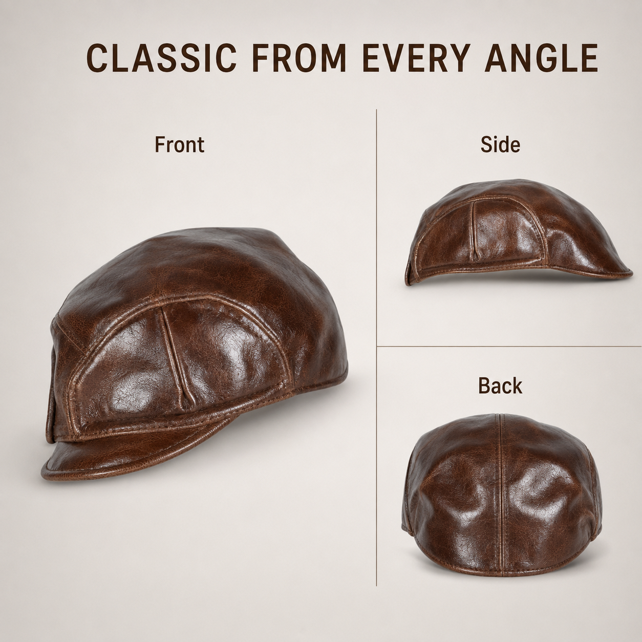 Vintage Leather Newsboy Beret Cap