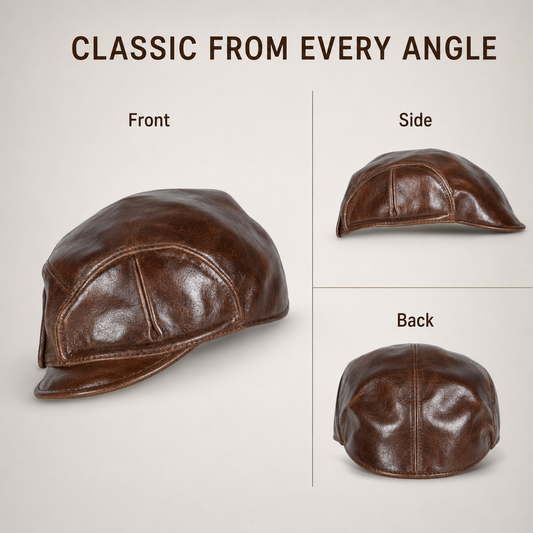 Vintage Leather Newsboy Beret Cap