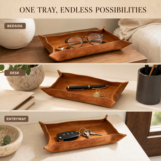 Irregular Fold Edge Leather Catchall Tray