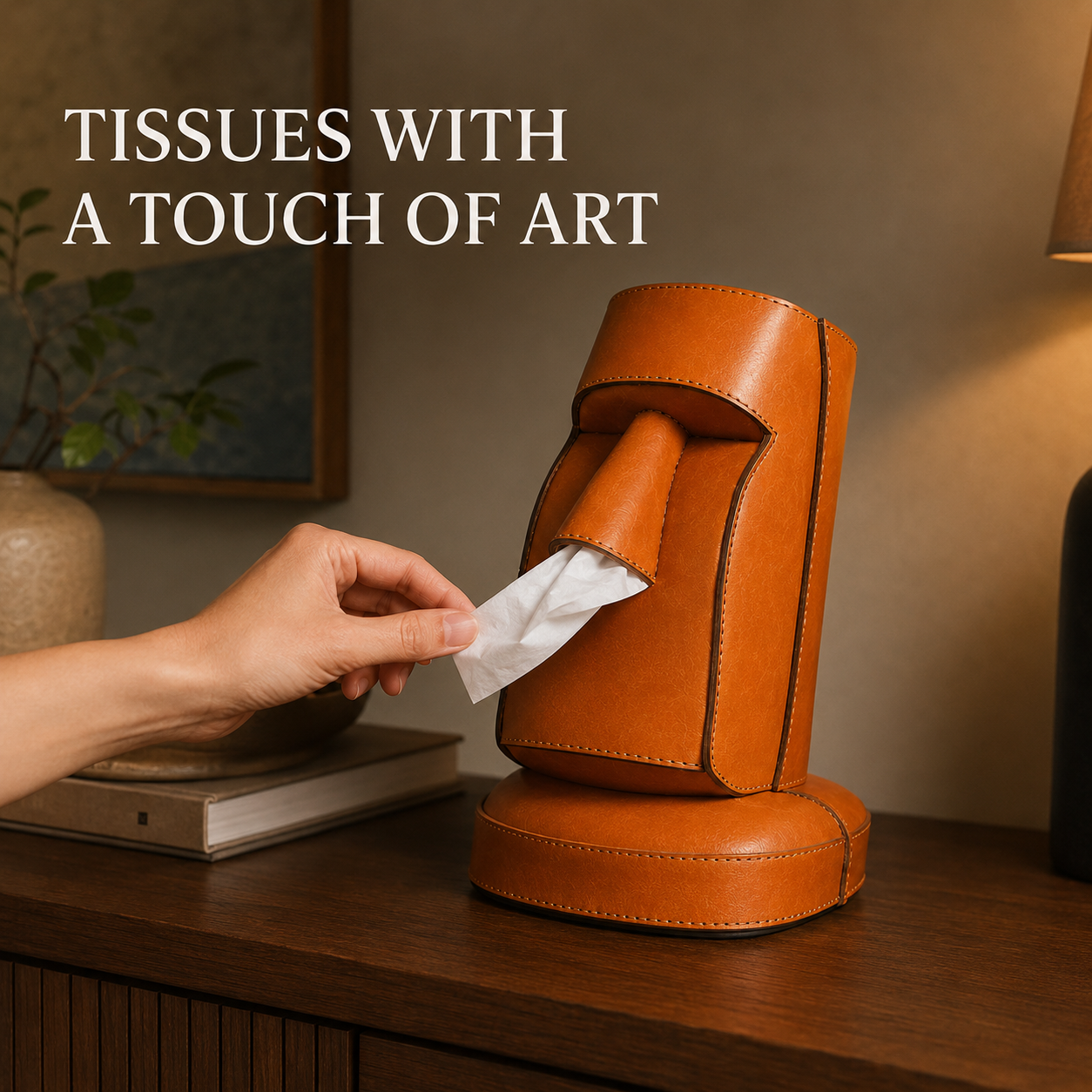 Abstract Stone Sculpture Leather Tissue Box