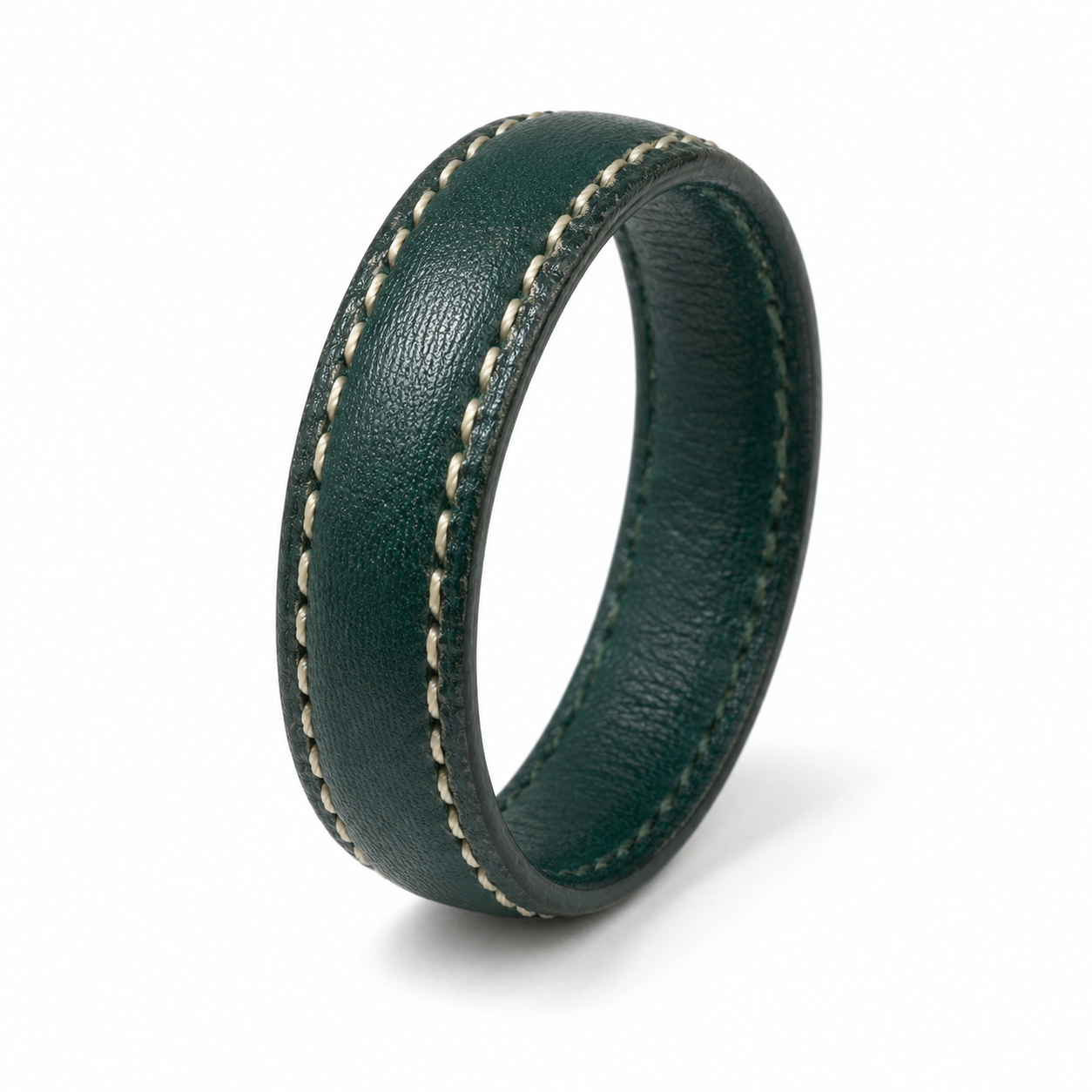 Double Stitch Green Leather Band