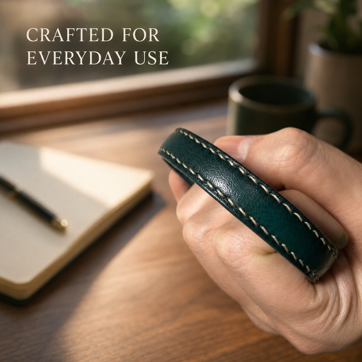 Double Stitch Green Leather Band