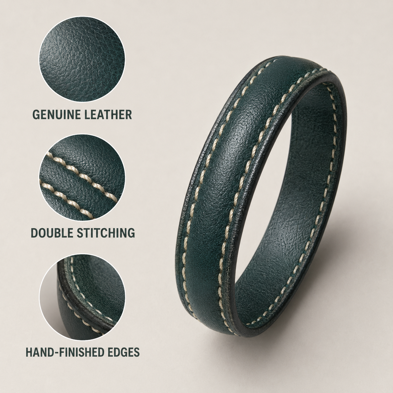 Double Stitch Green Leather Band