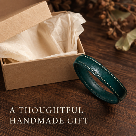 Double Stitch Green Leather Band