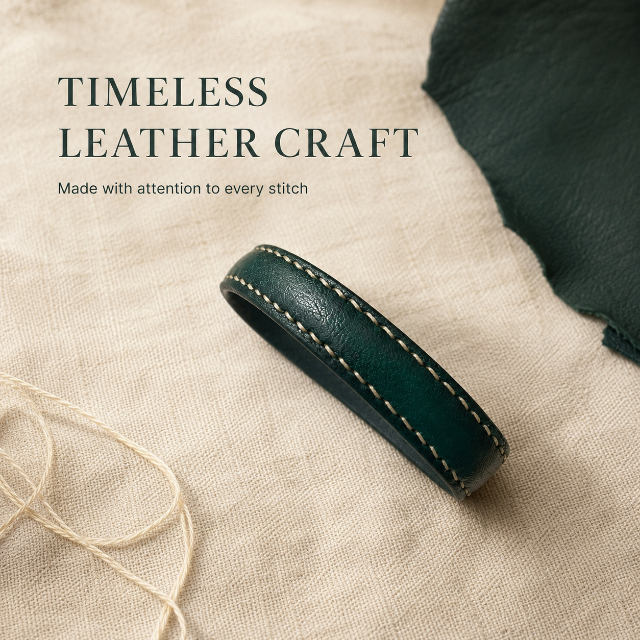 Double Stitch Green Leather Band