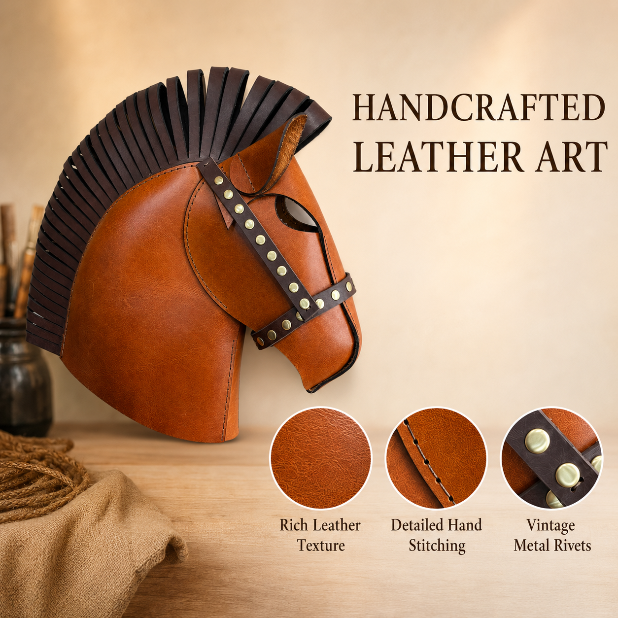 Fringe Mane Horse Head Leather Decor Mask