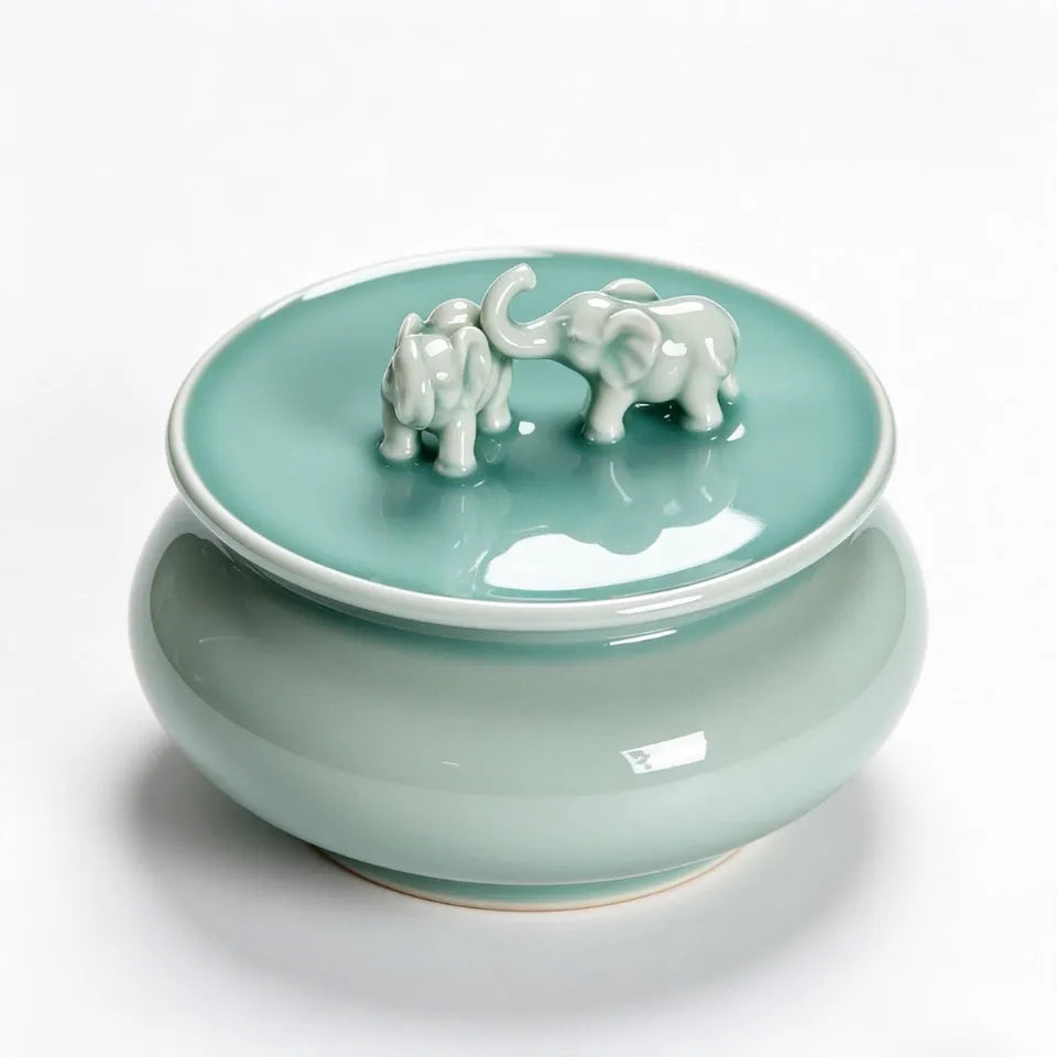 Auspicious Elephant Talent Celadon Tea Jar with Lid