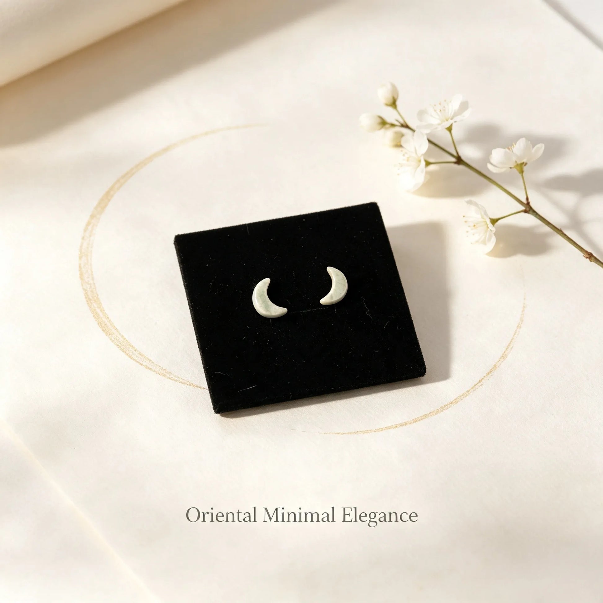 Celadon Crackle Moon Studs