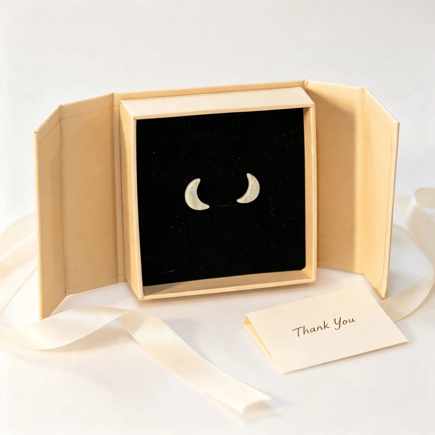 Celadon Crackle Moon Studs