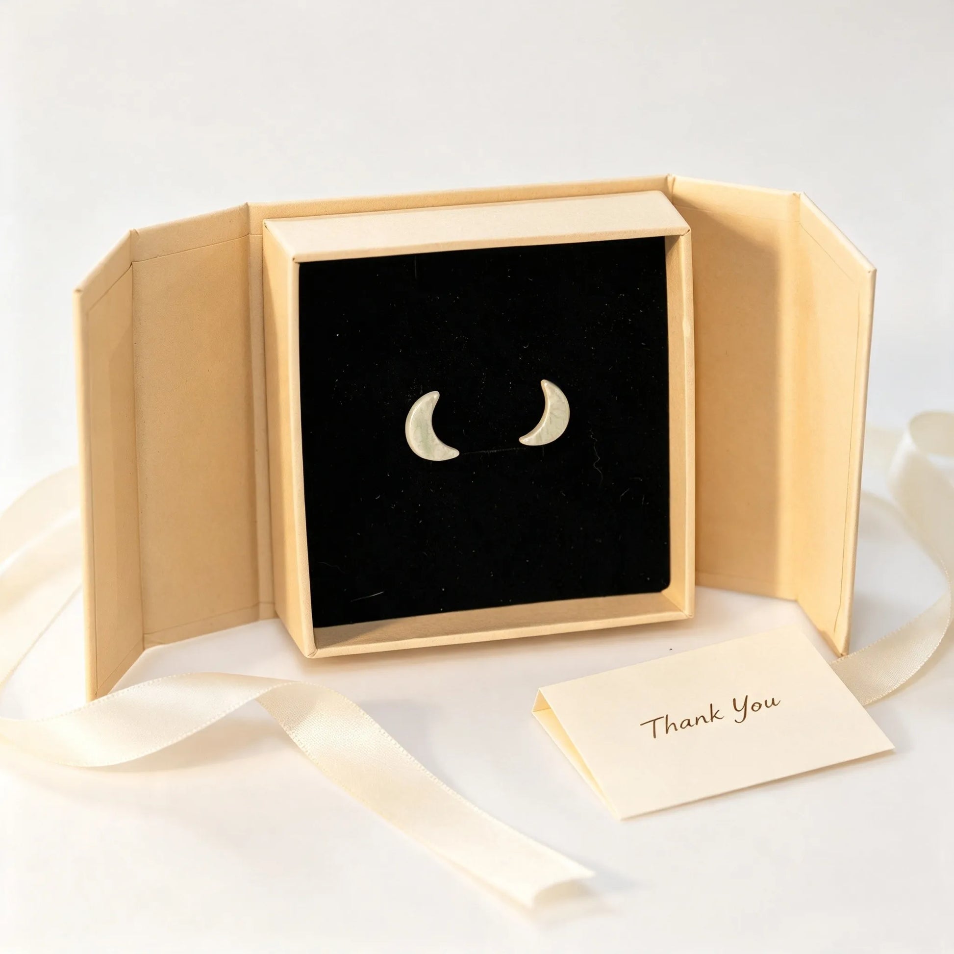 Celadon Crackle Moon Studs