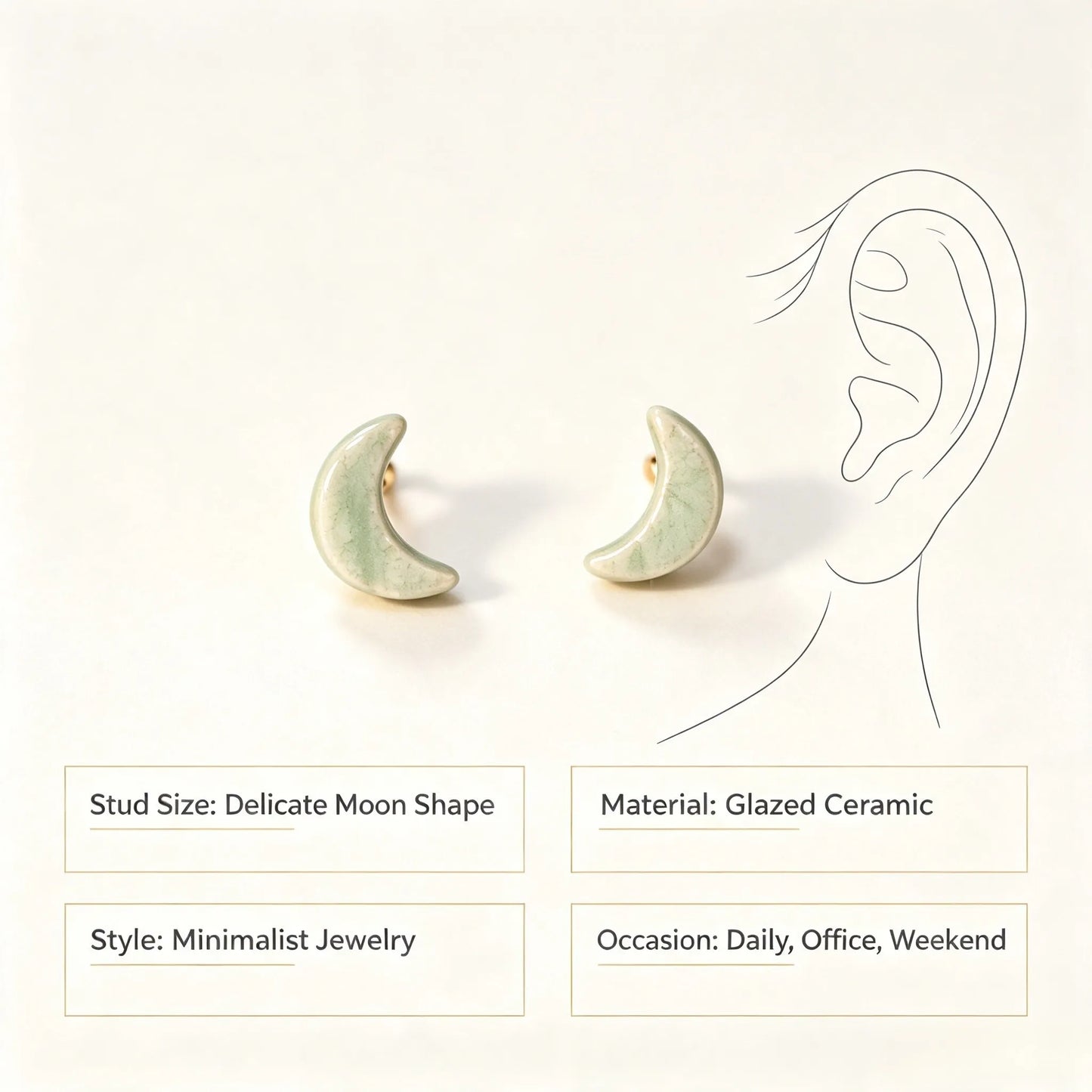 Celadon Crackle Moon Studs