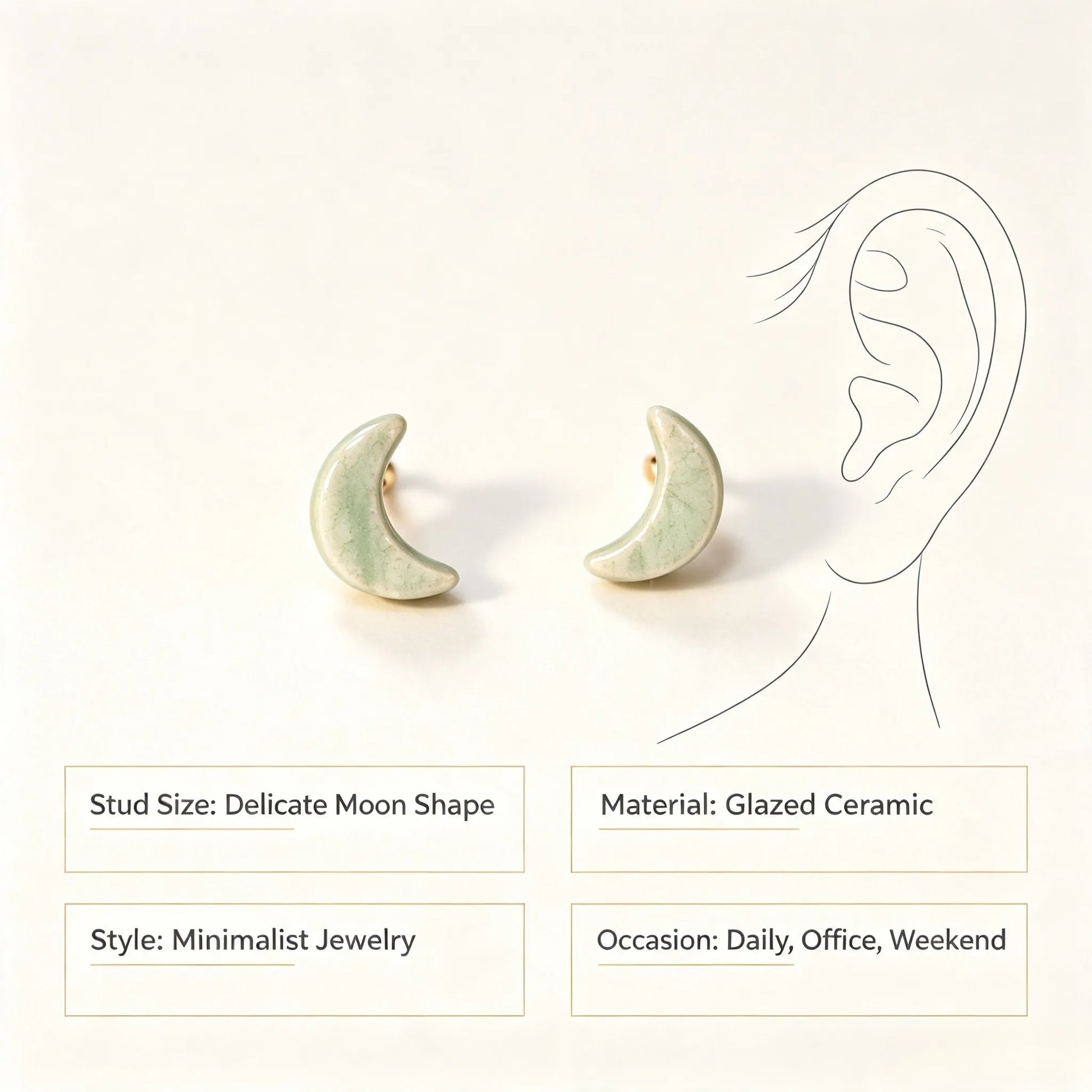 Celadon Crackle Moon Studs