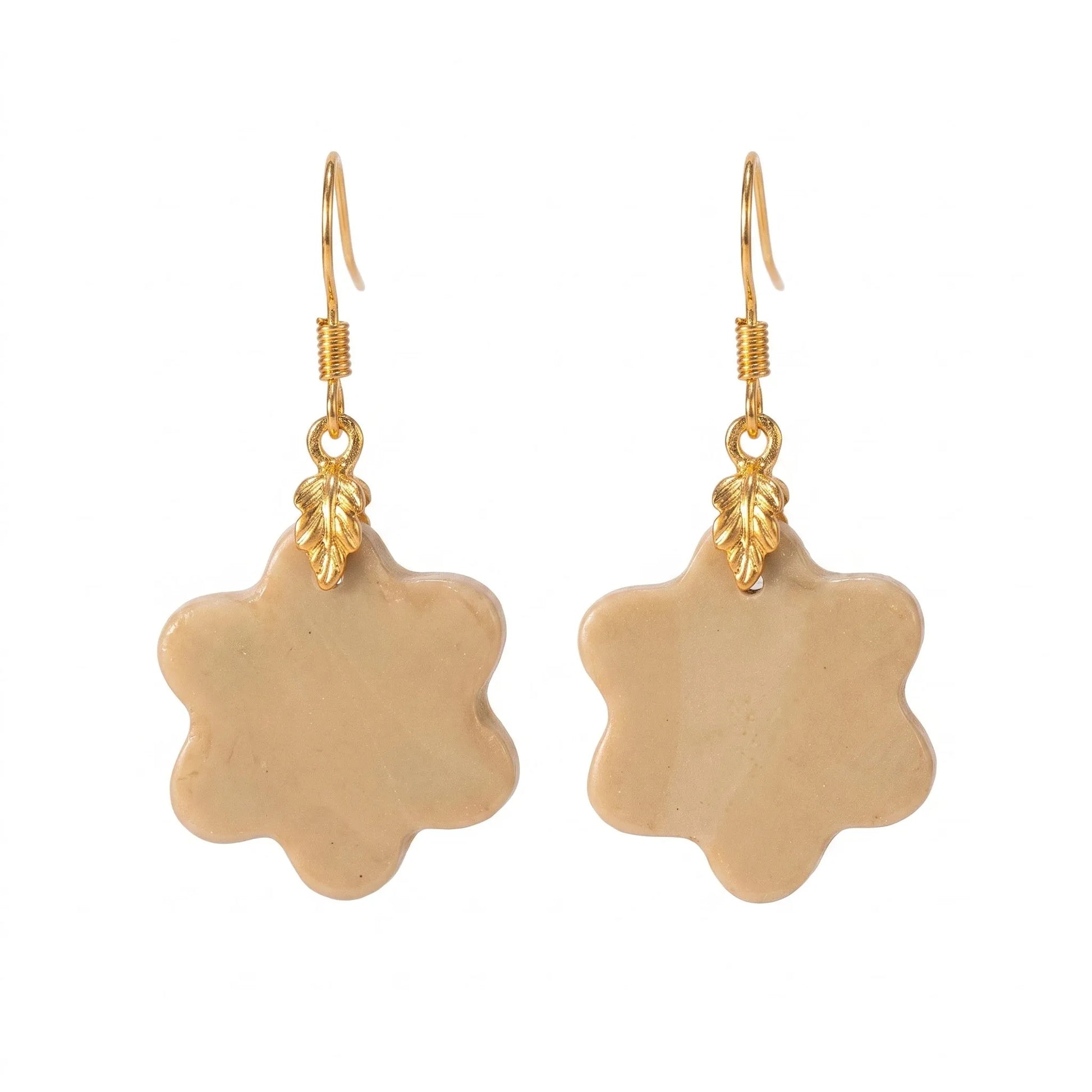 Cream Flower Leaf Drop Earrings