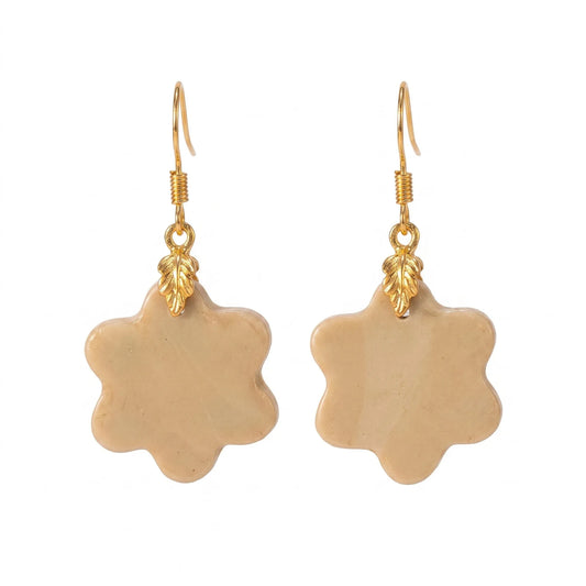 Cream Flower Leaf Drop Earrings