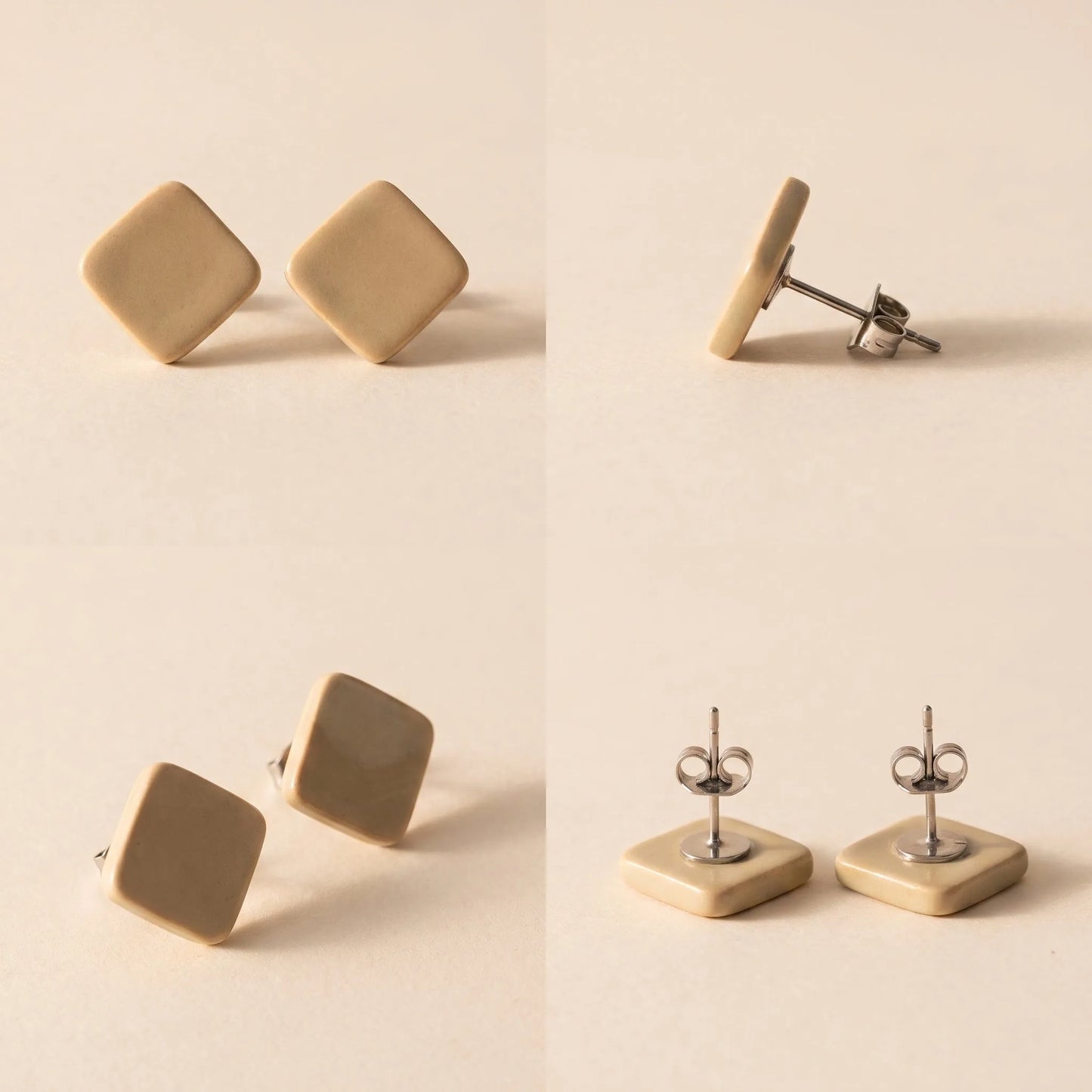Cream Square Ceramic Studs