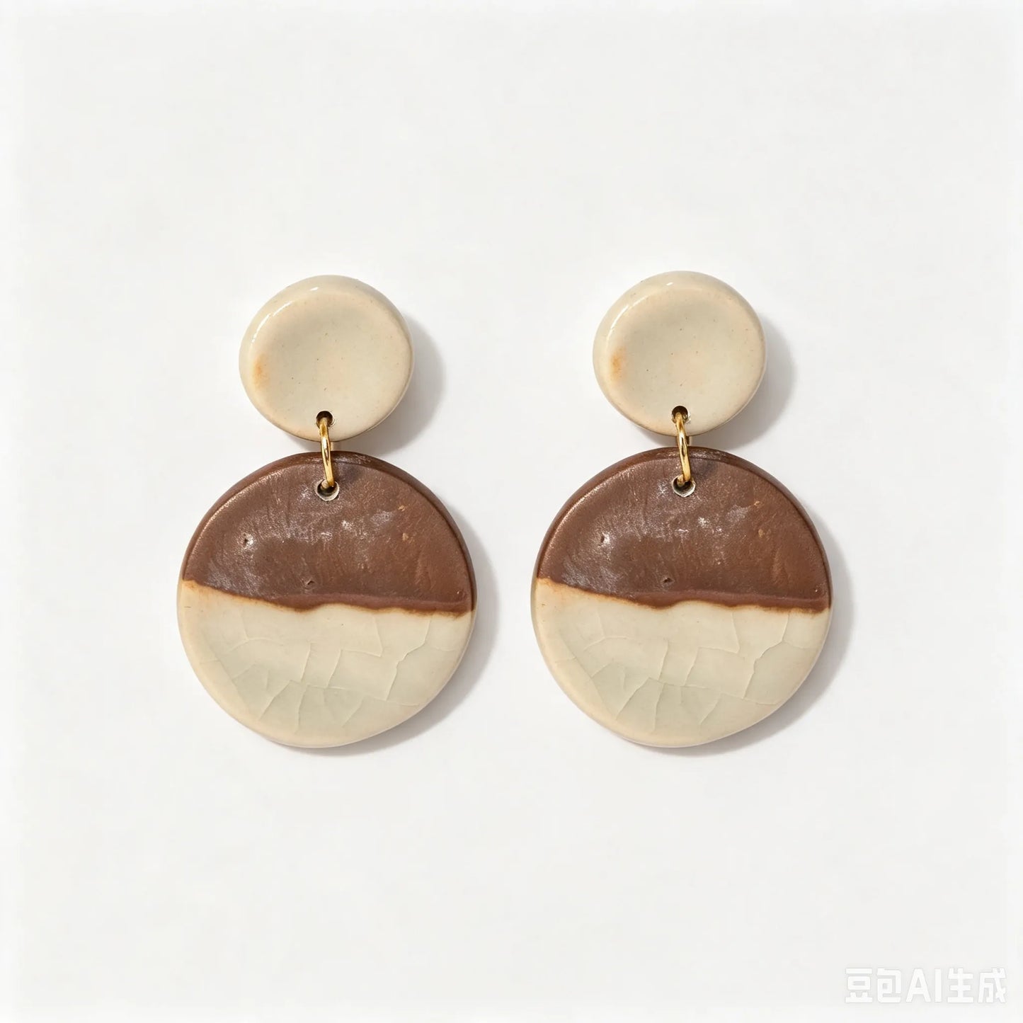Two-Tone Crackle Circle Drop Ceramic Earrings