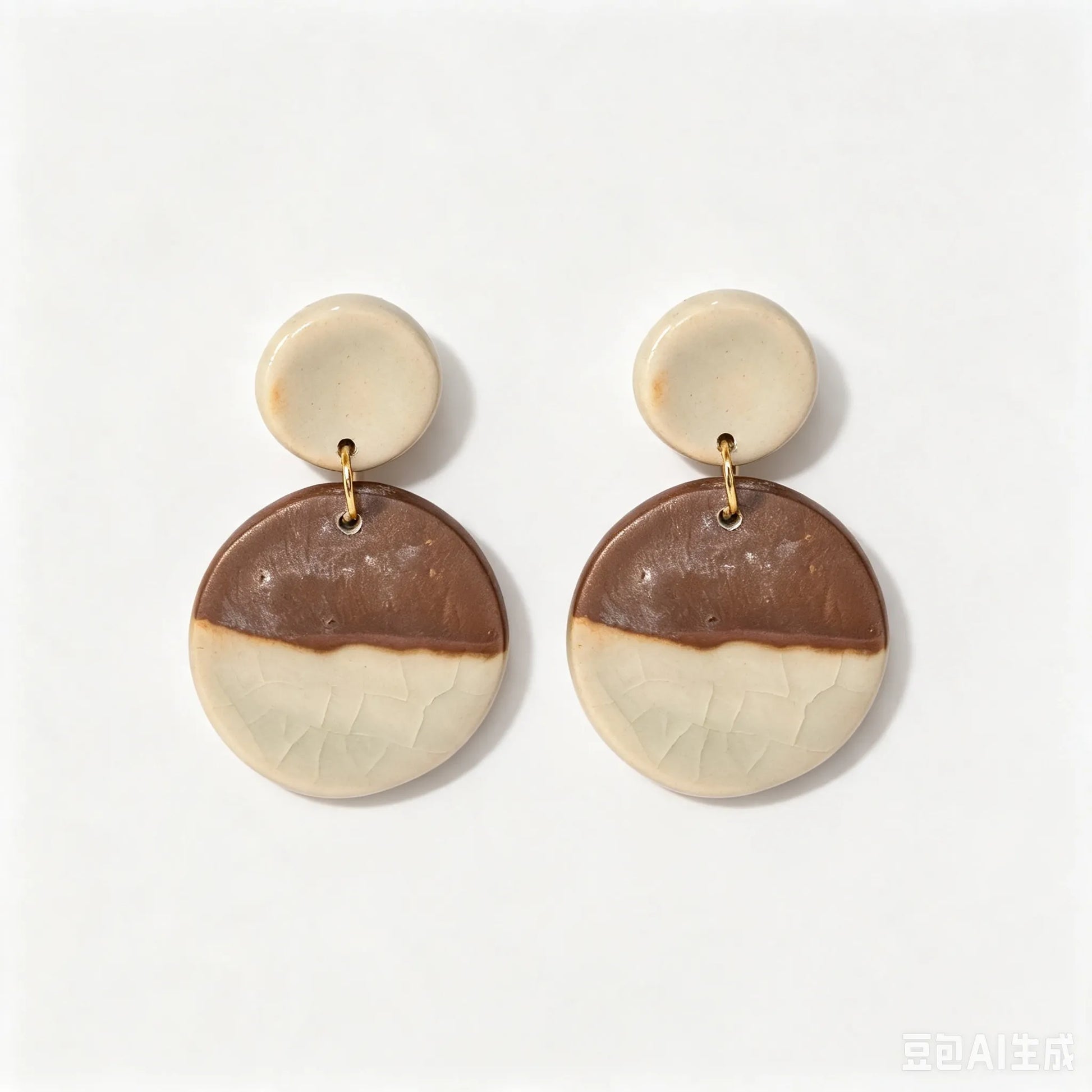 Two-Tone Crackle Circle Drop Ceramic Earrings