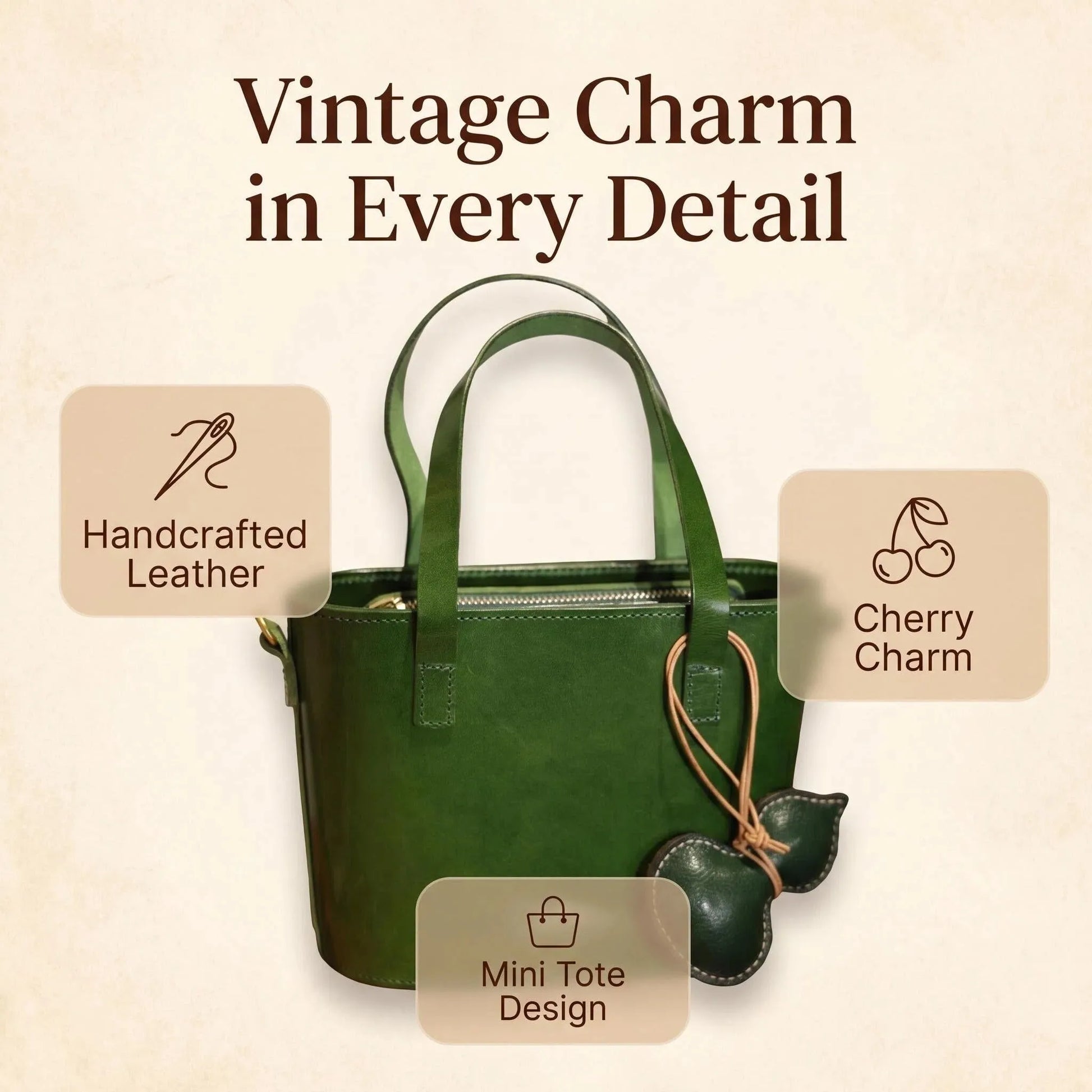 Vintage Green Leather Mini Tote Basket Bag