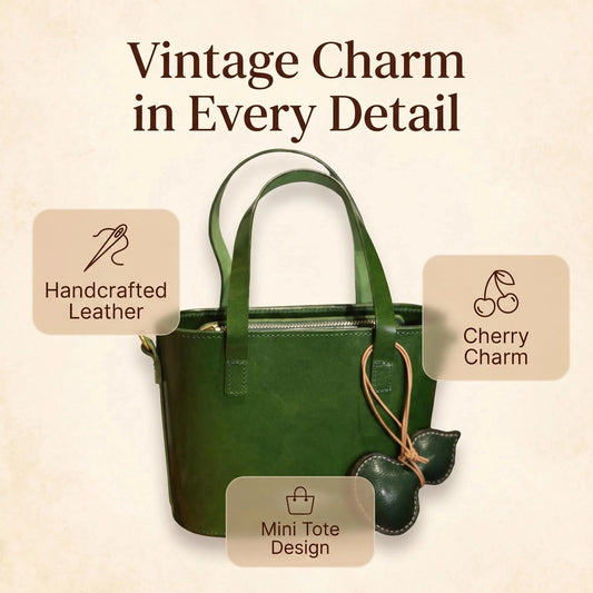 Vintage Green Leather Mini Tote Basket Bag