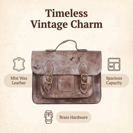 Vintage Mist Wax Leather Large Satchel Bag